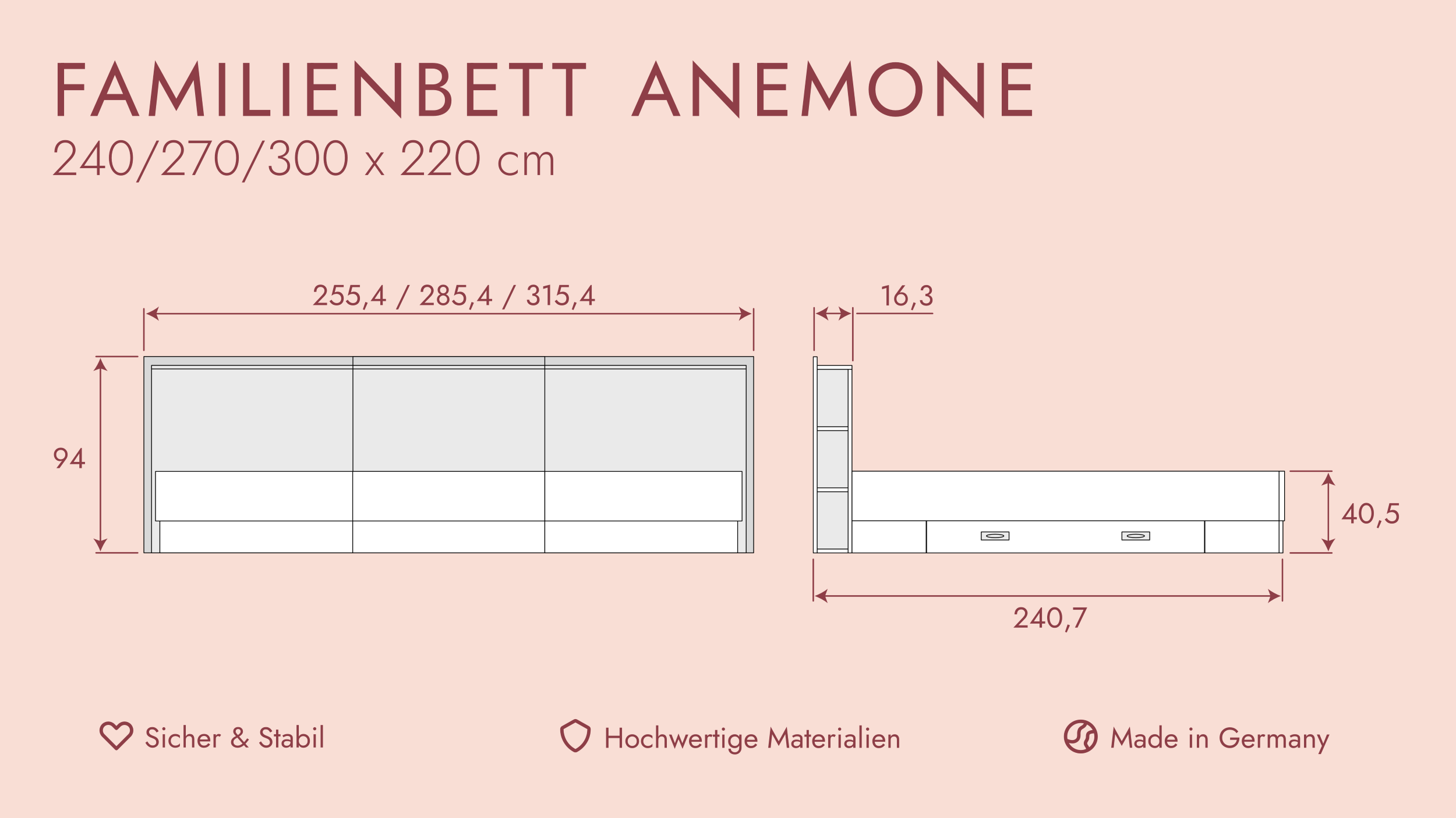 Familienbett Anemone Länge 220 cm