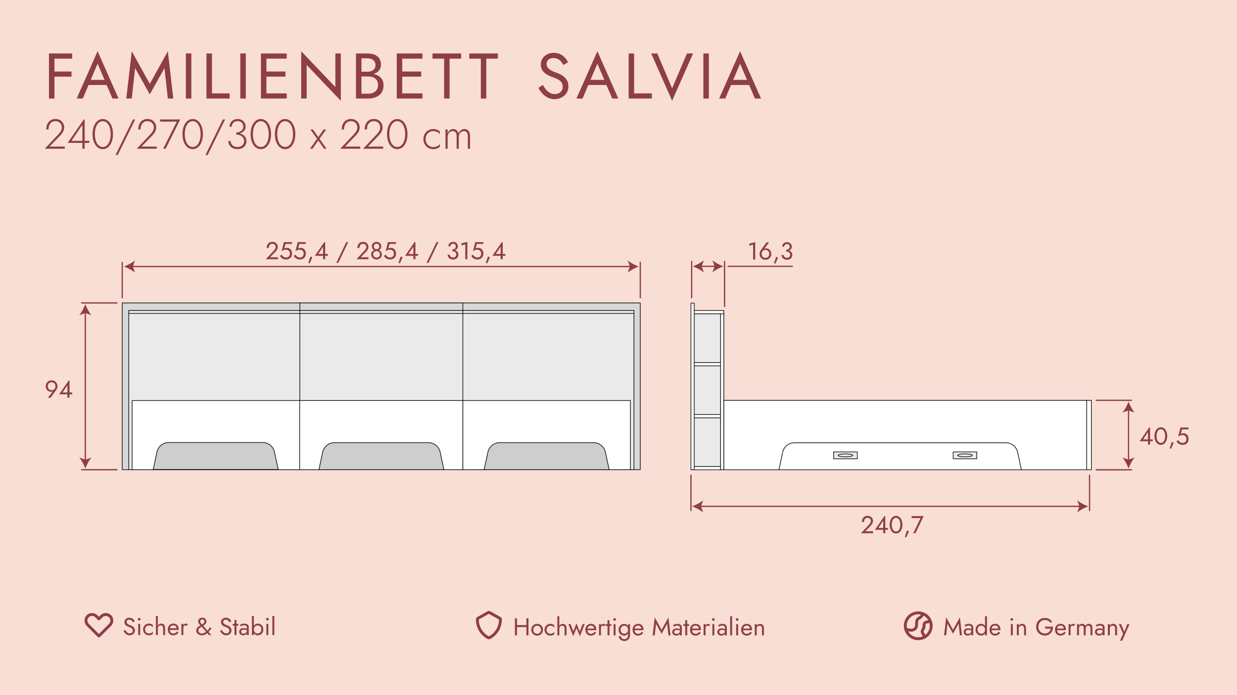 Salvia Family Bed / special Length 220 cm