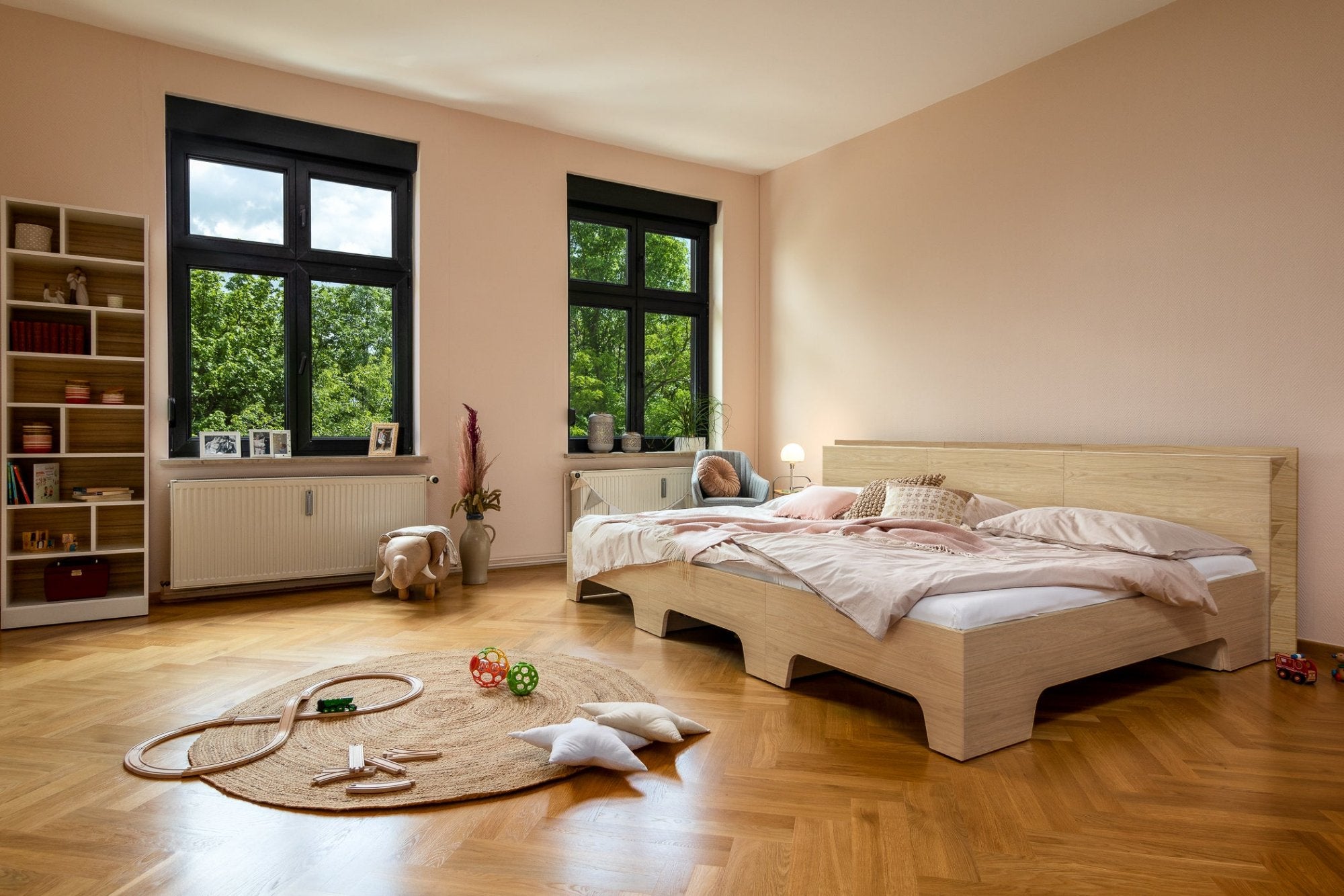 Familienbett 270x200 cm Salvia in Eiche Dekor Liegewiese