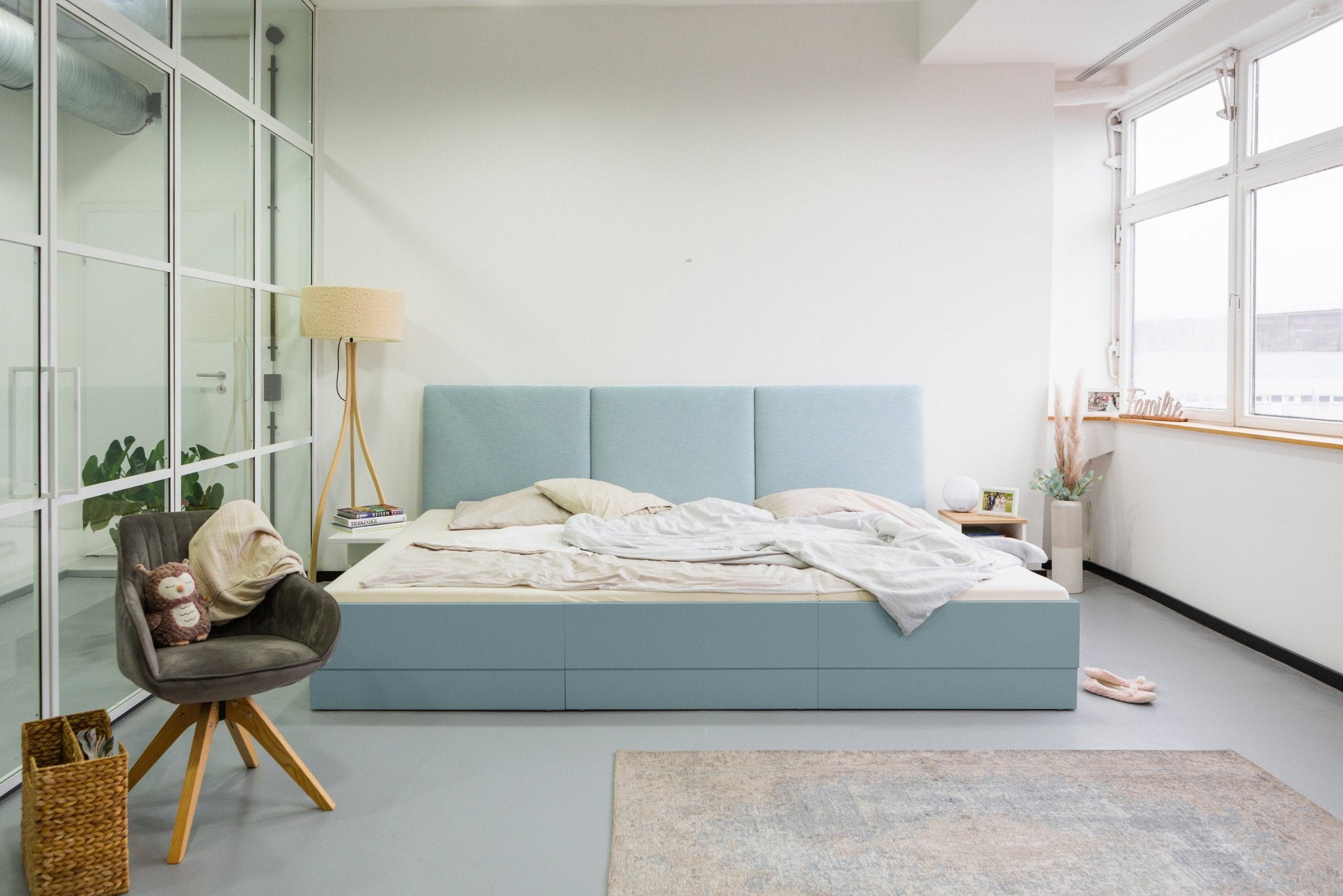 Blaugrünes Polsterbett Magnolia Familienbett