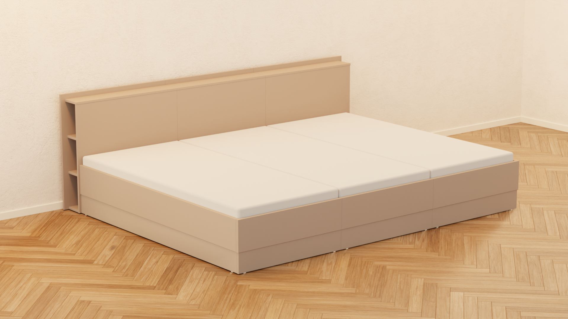 Modell eines Liegewiese Familienbetts mit komplett geschlossener Bettseite links