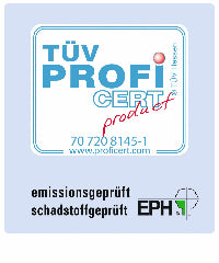 TÜV Profi Cert Siegel für emissionsgeprüfte und schadstoffgeprüfte Materialien