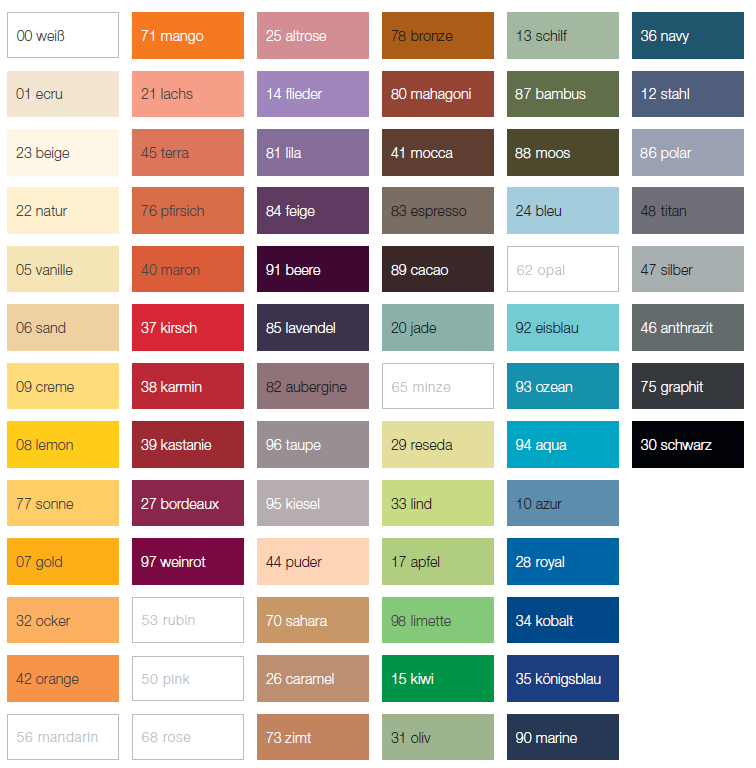 Farbübersichtskarte für Liegewiese Spannbettlaken Auswahl