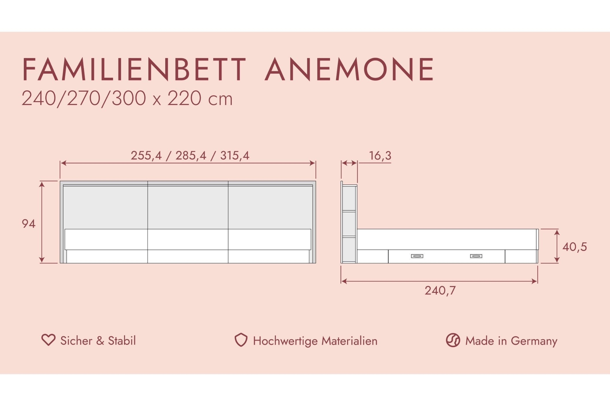 Familienbett Anemone Länge 220 cm