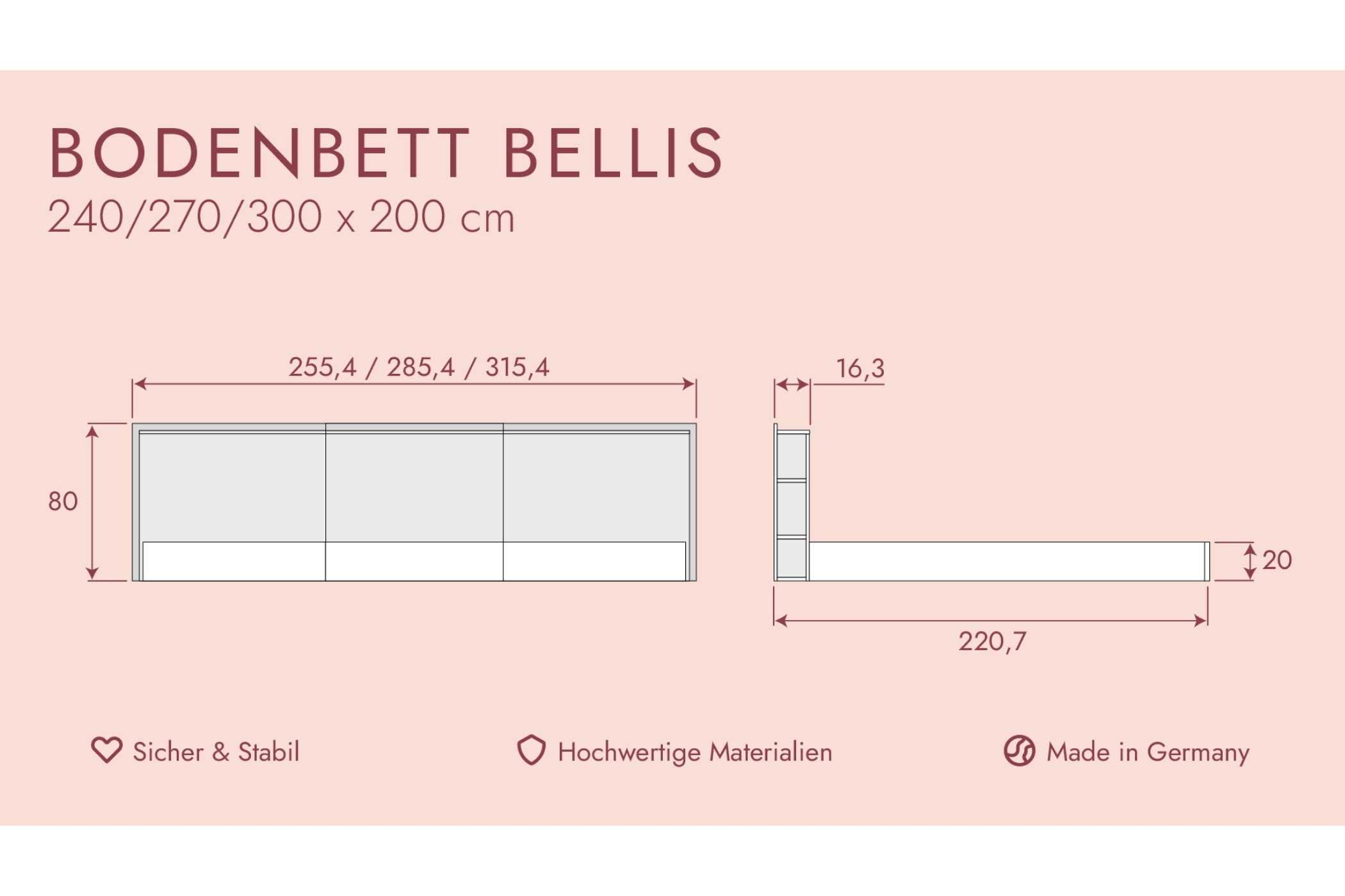 Bodenbett Bellis Familienbett (240 x 200 cm/ 270 x 200 cm/ 300 x 200 cm)
