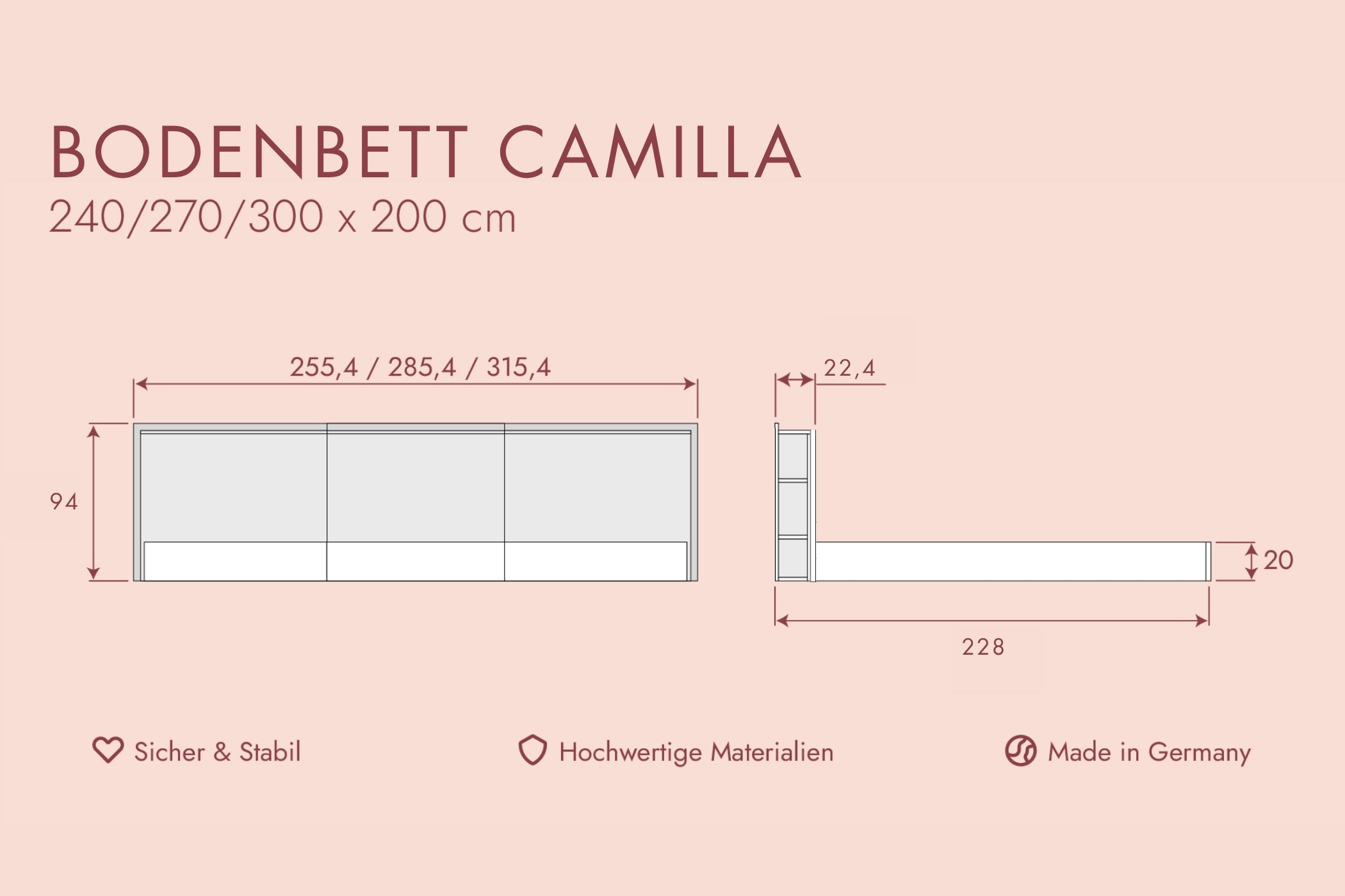 Floor Bed Camilla Family Bed with Fabric (240 x 200 cm/ 270 x 200 cm/ 300 x 200 cm)