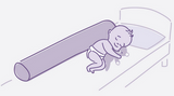 Anleitungsskizze zur richtigen Platzierung einer Bettschlange im Bett mit Kleinkindern